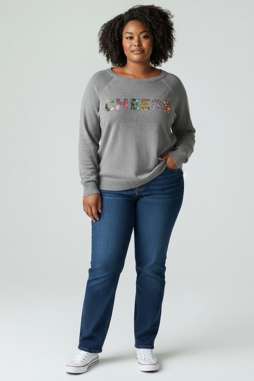 New Torrid Pullover Crew Raglan Sparkle Cheers Lightweight Sweater Gray Size 2